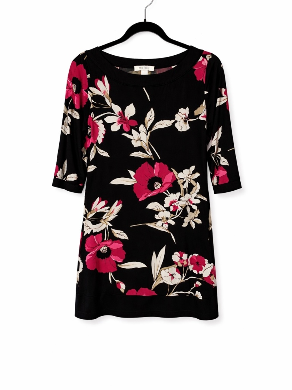 White House Black Market Floral Black and Red Tunic Dress Size S